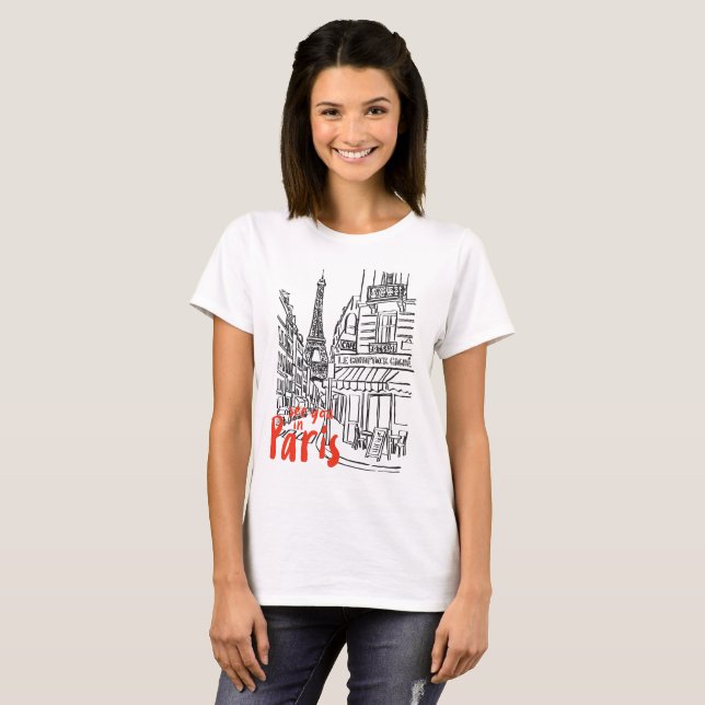 Paris Street Sketch Art T Shirt (Hel framsida)