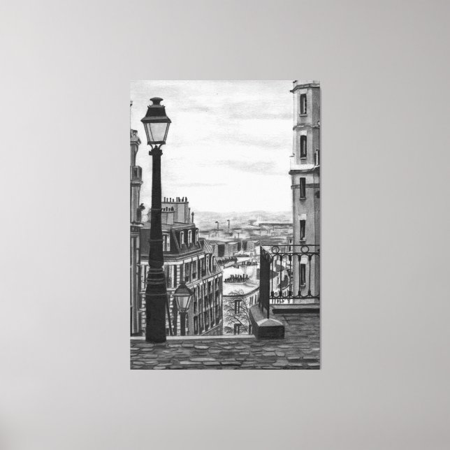 Paris Street Stretched Canvas Print (Framsida)