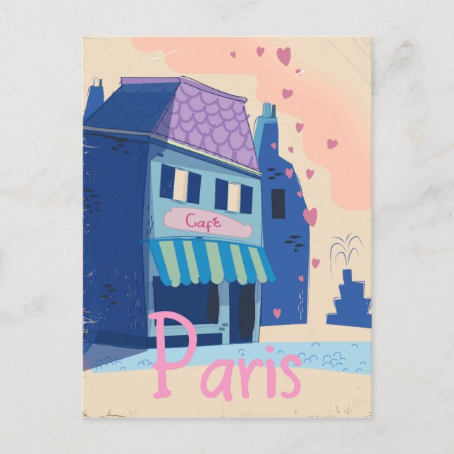 Paris Street vintage tecknad Vykort (Framsida)