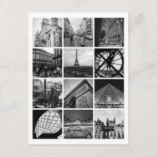 PARIS Svart & Vitt Collage Vykort