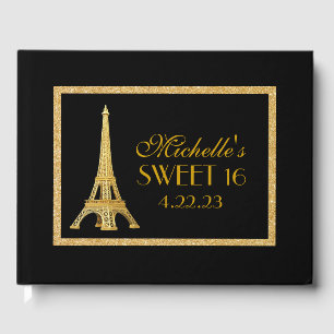 Paris Sweet 16 Guld Glitter Anpassningsbar Guest B Gästböcker