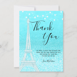 Paris Teal Blue Glitter Ljus Sweet 16 Tack Kort