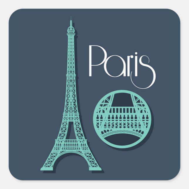Paris Teal Fyrkantigt Klistermärke (Framsida)