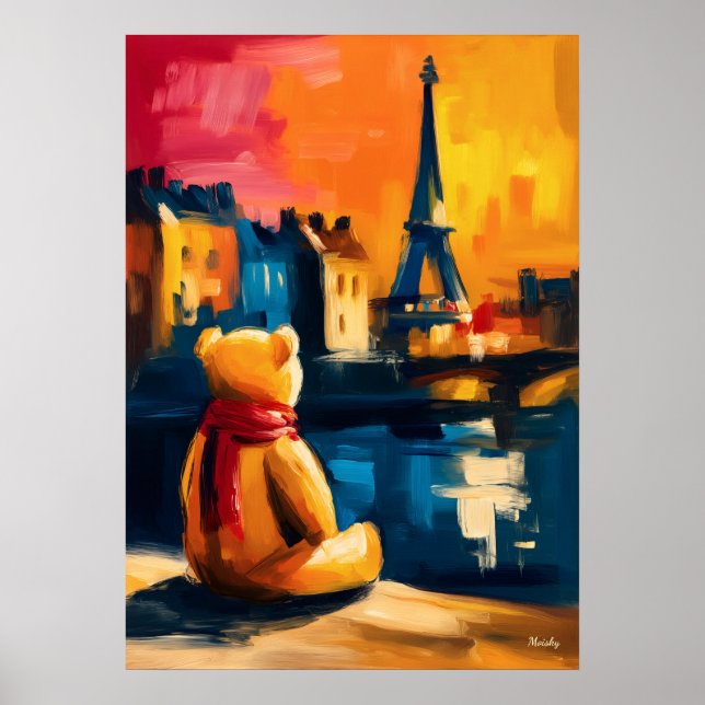 Paris Teddy Fauvist Eiffel Tower Sunset Print Poster (Framsidan)