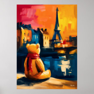 Paris Teddy Fauvist Eiffeltornet Solnedgångstryck Poster