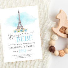 Paris-tema Bonjour Bébé Bebis-fest-inbjudan