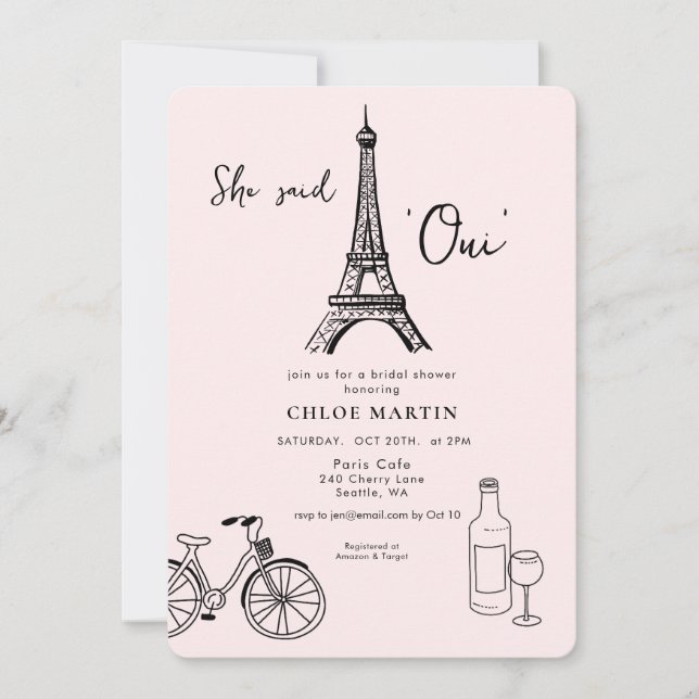 Paris-tema 'Hon sa Oui' Bröllopsdusch Inbjudningar (Framsida)