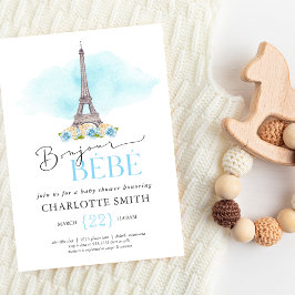 Paris Tematiserad Bonjour Bébé Baby Shower Inbjuda Inbjudningar