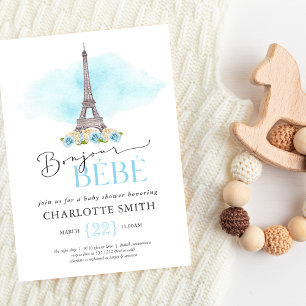 Paris Tematiserad Bonjour Bébé Baby Shower Inbjuda Inbjudningar