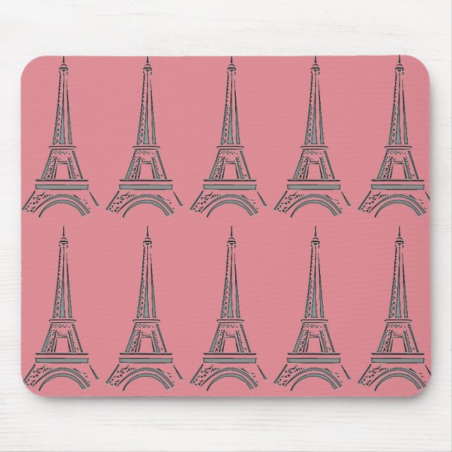 Paris Theme Rosa Fransk Eiffel Torn Mouse Pad Musmatta (Framsidan)
