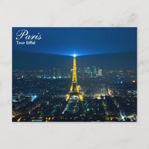 Paris - Tour Eiffel på nattvykort Vykort