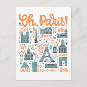 Paris! Town Typography Vykort