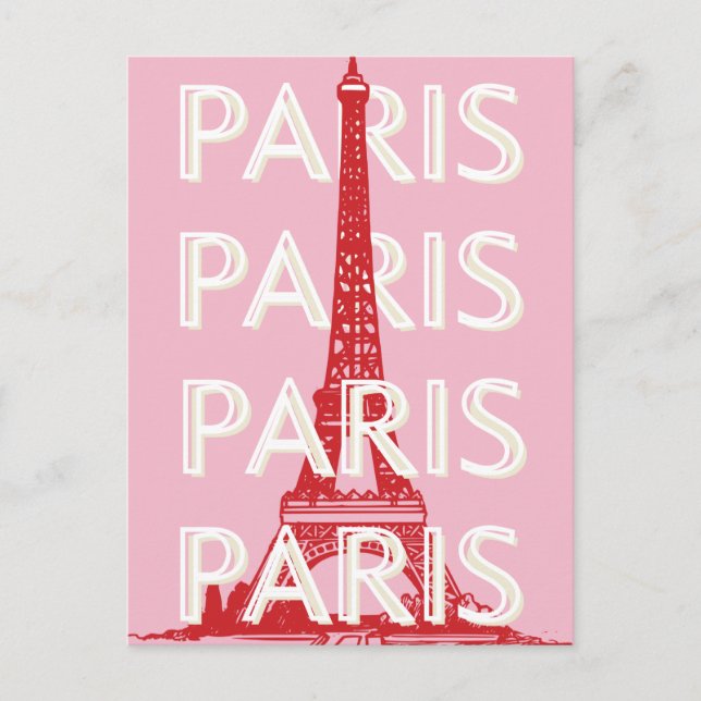 Paris, Travel Art, Retro Art, Rosa Helg Vykort (Framsida)