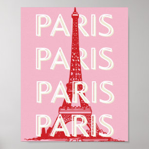 Paris, Travel Art, Retro Art, Rosa Poster