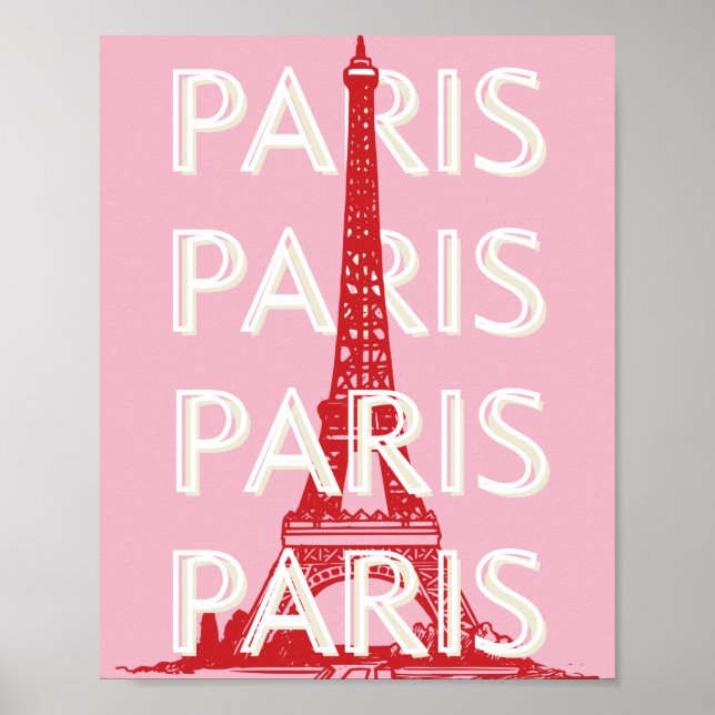 Paris, Travel Art, Retro Art, Rosa Poster (Framsidan)