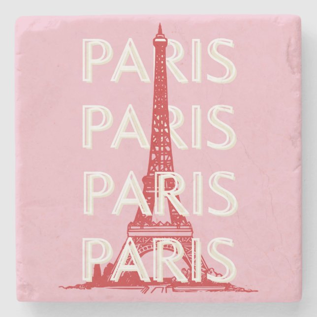 Paris, Travel Art, Retro Art, Rosa Stenunderlägg (Framsidan)