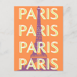 Paris, Travel Art, Retro Travel Art, Orange Helg Vykort