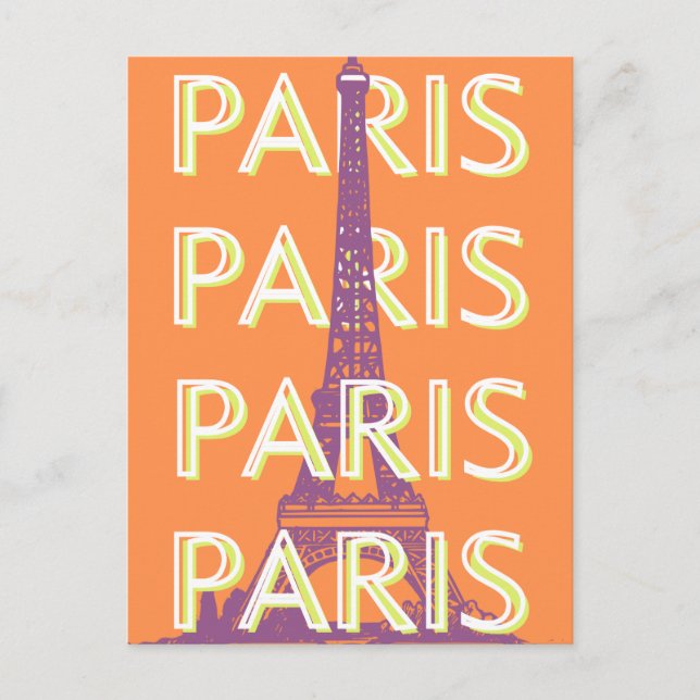 Paris, Travel Art, Retro Travel Art, Orange Helg Vykort (Framsida)