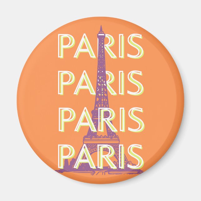Paris, Travel Art, Retro Travel Art, Orange Magnet (Framsidan)