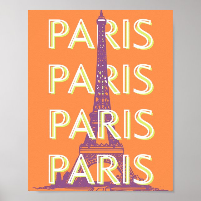 Paris, Travel Art, Retro Travel Art, Orange Poster (Framsidan)