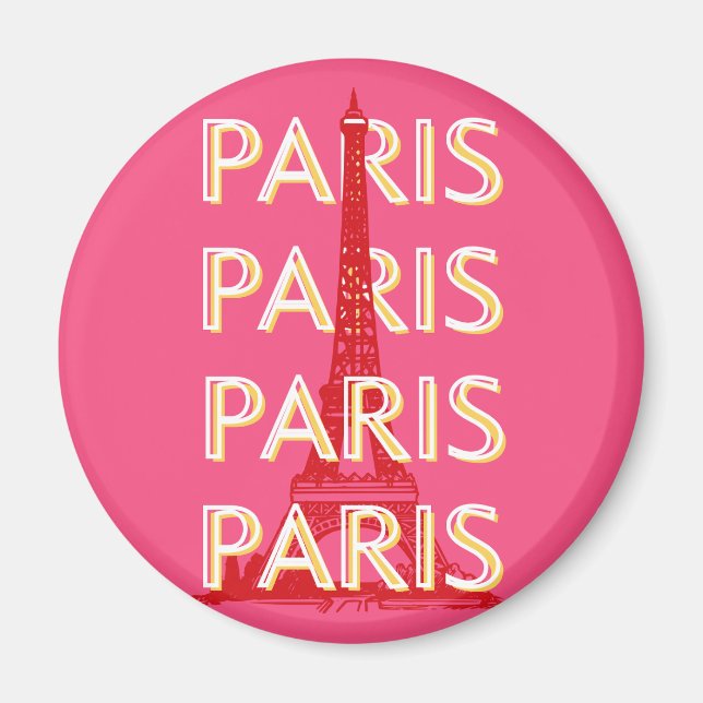 Paris, Travel Art, Retro Travel Art, Rosa Magnet (Framsidan)