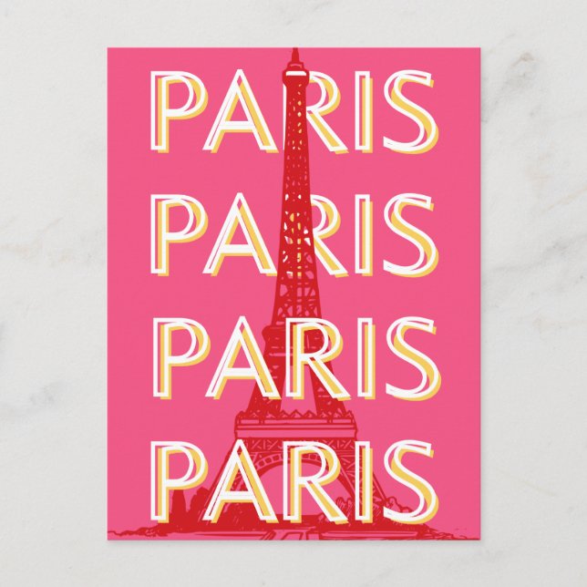 Paris, Travel Art, Retro Travel Art, Rosa Vykort (Framsida)