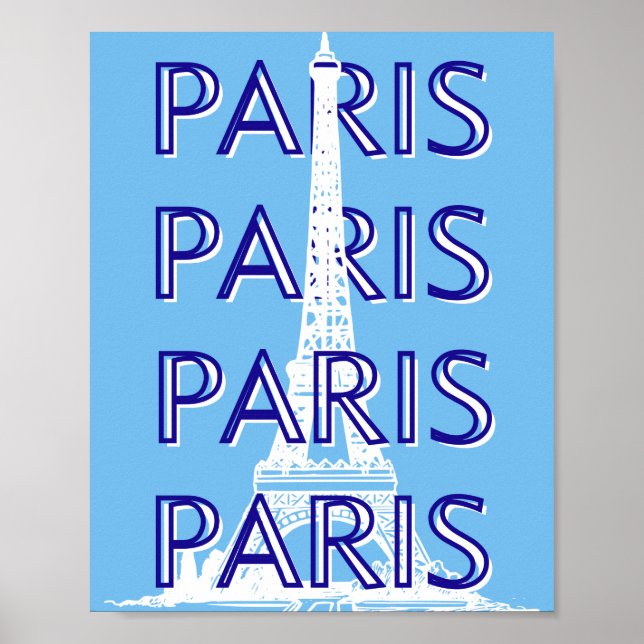Paris Travel Art, Travel Art, Preppy Art, Blue Poster (Framsidan)