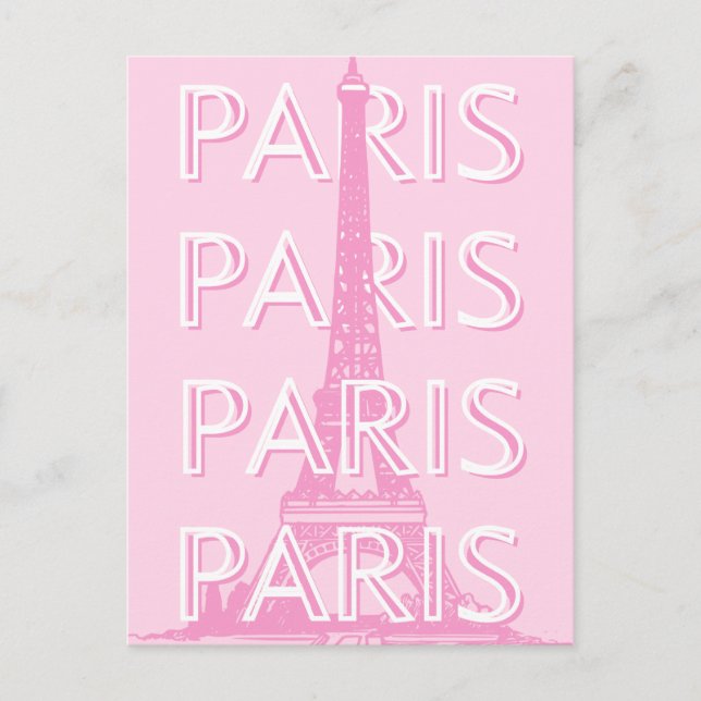 Paris Travel Art, Travel Art, Preppy Art, Rosa Helg Vykort (Framsida)