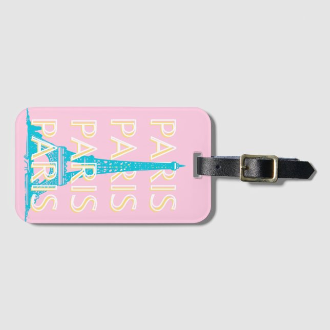 Paris Travel Art, Travel Art, Preppy, Rosa Bagagebricka (Framsida horisontal)