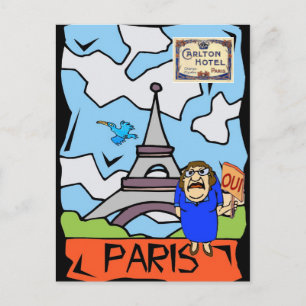 Paris Travel Tecknad Vykort