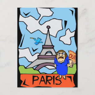 Paris Travel Tecknad Vykort