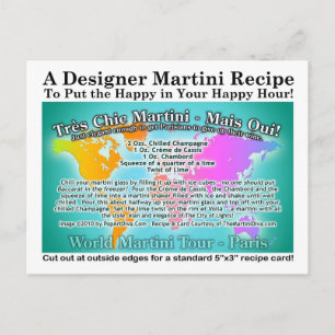 Paris, Tres Chic World Tour Martini Recept Card Vykort
