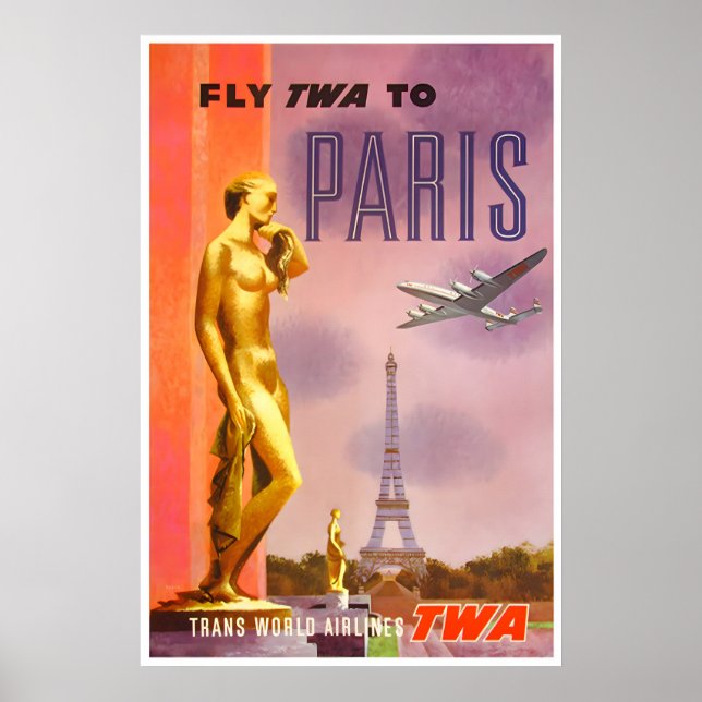 Paris TWA Affisch Frankrike Resa Konst Fransk Tryc (Framsidan)