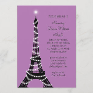 Paris Twinkles Inbjudningskort för möhippan (lila)
