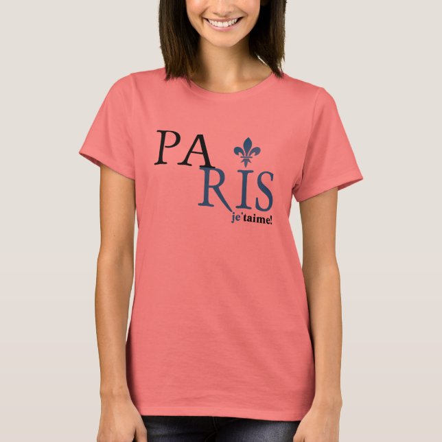 Paris Typography Fleur Du Lis T-shirt (Framsida)