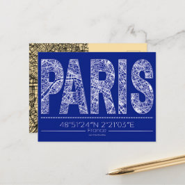 Paris Typography Map Postcard Modern Travel Design Vykort
