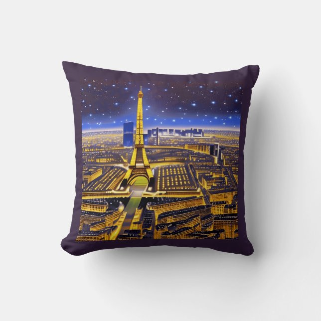 Paris under en lila stjärnhimmel kudde (Framsida)