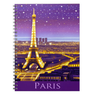 Paris under Lila Starry Himlar Anteckningsbok