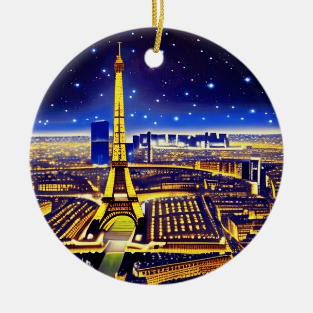 Paris under Lila Starry Himlar Julgransprydnad Keramik (Framsidan)
