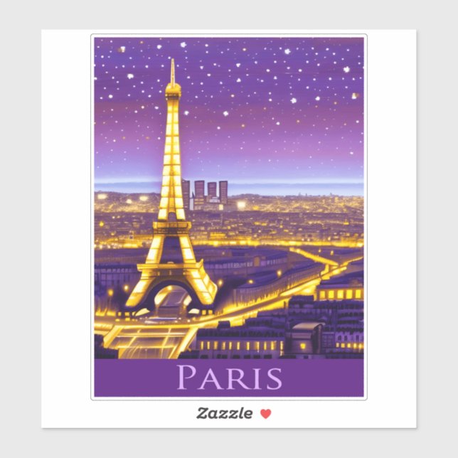 Paris under Lila Starry Himlar Klistermärken (Ark)