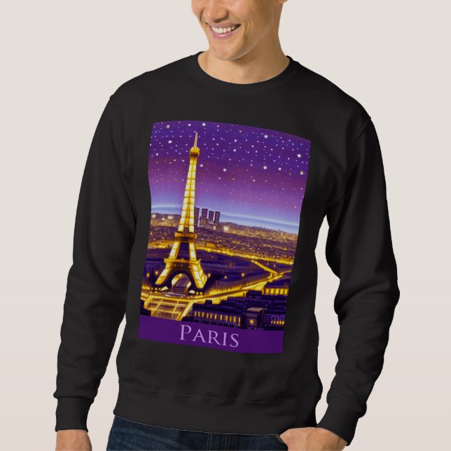 Paris under Lila Starry Himlar Lång Ärmad Tröja (Framsida)