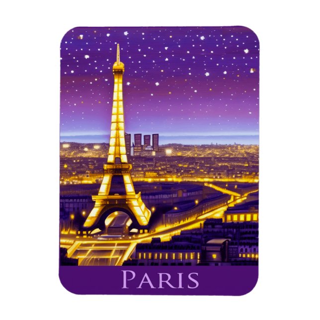 Paris under Lila Starry Himlar Magnet (Vertikal)