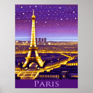 Paris under Lila Starry Himlar Poster