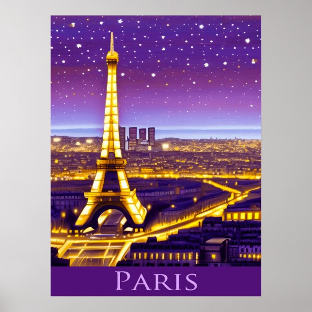 Paris under Lila Starry Himlar Poster (Framsidan)
