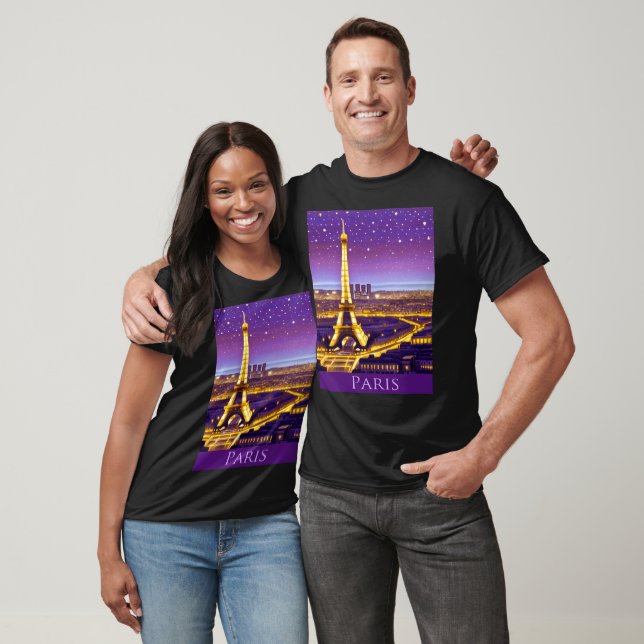 Paris under Lila Starry Himlar T Shirt (Unisex)