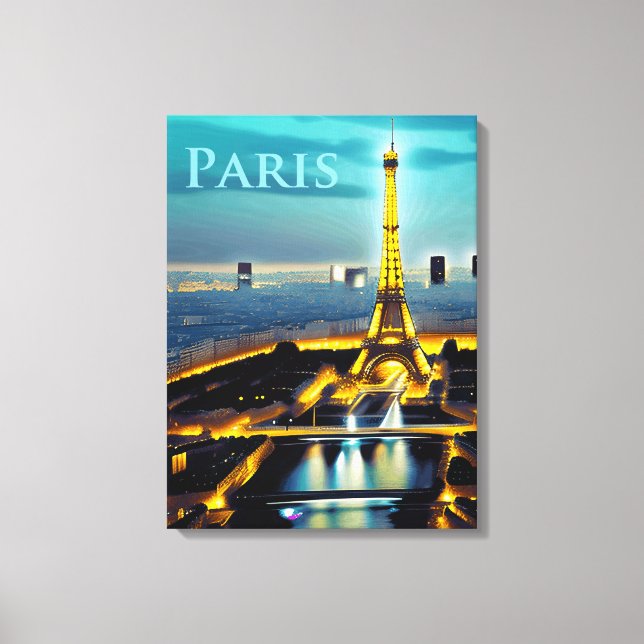 Paris Under turkoise Blue Twilight Himlar Canvastryck (Framsida)