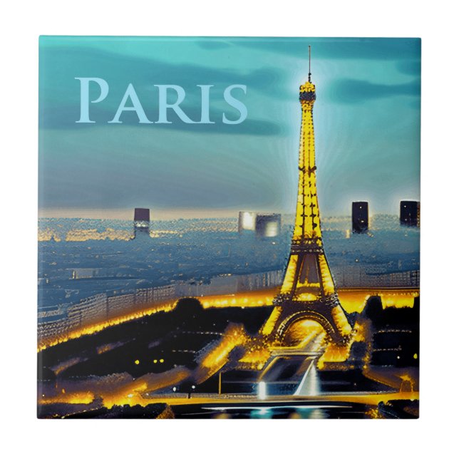 Paris Under turkoise Blue Twilight Himlar Kakelplatta (Framsidan)