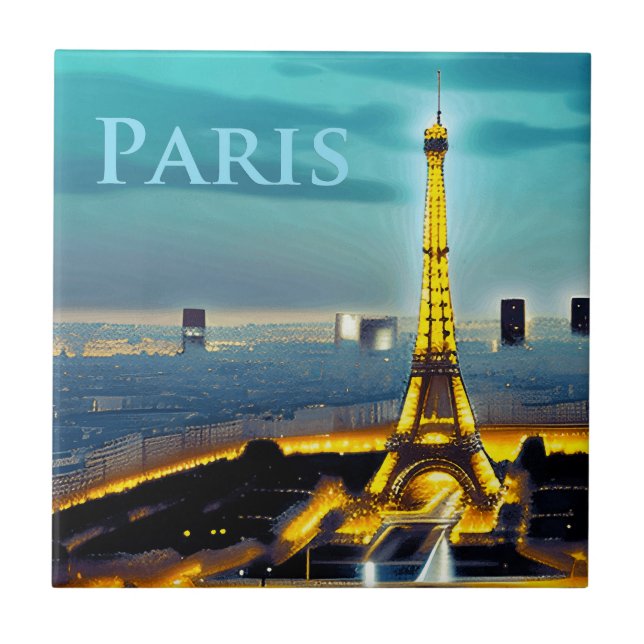 Paris Under turkoise Blue Twilight Himlar Kakelplatta (Framsidan)