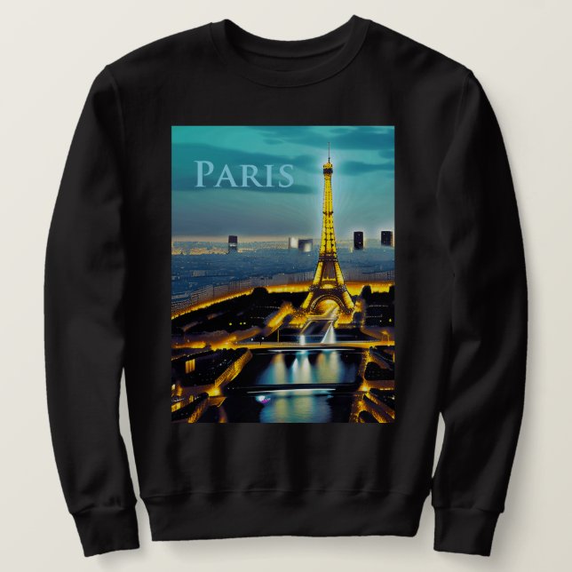 Paris Under turkoise Blue Twilight Himlar Lång Ärmad Tröja (Design framsida)