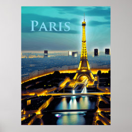 Paris Under turkoise Blue Twilight Himlar Poster